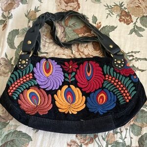 Lucky Brand Embroidered Floral Black Handbag